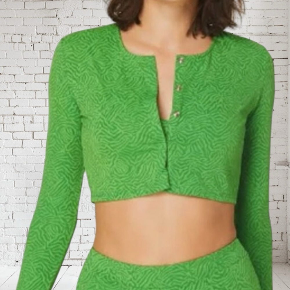 Andie The Augusta Jacket Large NWT | Holly Green Zebra Jacquard Snap Front